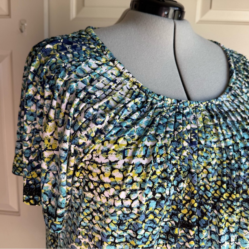 Style & Co. Blue Green Black Multi-Print Short Sleeve Scoop Neck Blouse Size 3X - Picture 2 of 5